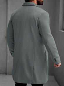 Manfinity Homme Áo khoác nam cổ ve lật màu trơn, cài khuy đơn giản, mùa thu/đông - Xám - Xem 2
