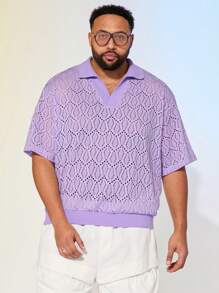 EASEVO Plus Size Men's Loose Casual Jacquard Seahorse Pattern Polo Shirt