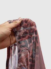 ROMWE Grunge Punk Y2K Vintage Chic Leopard Floral Print Sheer Flared Sleeve Asymmetric Neck Blouse