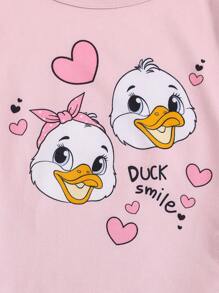 2pcs Young Girl Cute Duck Pattern Casual Comfortable Short Sleeve T-Shirt And Pants Homewear Set Girl Clothes For Kids Set Pj Sets For Kids Girl Clothes For Kids Young Girls Sets Sets For Girls Kids Kids Clothes Sets Spring Summer Clothes