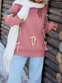 Aveloria Affinna Maglione lento donna alla moda e colorato con decorazione a fiocco, design di stile, maglione oversize