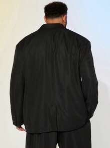 EASEVO Plus Size Men's Loose Fit Casual Black Pocket Woven Long Sleeve Blazer