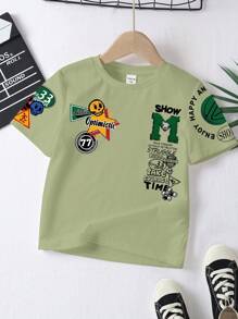 SHEIN Young Boy Casual Simple Round Neck Short Sleeve Loose T-Shirt, Suitable For Summer