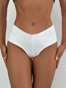 Swim Basics 女士性感提臀白色比基尼泳裤，适合夏季海滩度假 - 白色 - 查看 2
