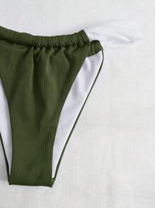 SHEIN Swim Bikini de 2 piezas con contraste de color acanalado y sexy para mujer, traje de baño de playa de verano