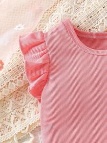 Baby Girl Crew Neck Short Cap Sleeve Simple Casual Top, Daily Wear - Multicolor - View 8