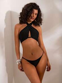 Opulessa 女士纯色纹理比基尼套装，度假海滩，夏季