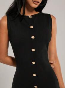 SHEIN Forever 21 Summer Clothes /Country Concert Outfit/Country Concert/Tea Party Dress /Elegant /Concert Outfits/Black Knit Mini Sleeveless A-Swing Dress - Multicolor - View 5