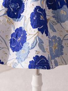 Young Girl Jacquard Woven Bowknot Decor Camisole Dress - Blue - View 3