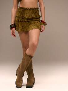 MUSERA 褶皱西部迷你裙，适合伊比沙岛、假日、俱乐部和感恩节派对