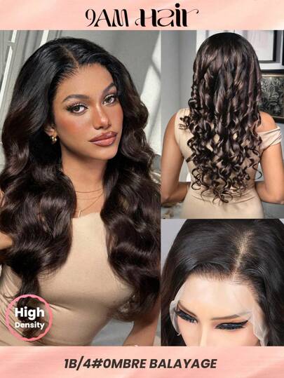 Density Pro Peluca con lace frontal de cabello humano de alta densidad con onda suelta, color ombré balayage de moda de salón, cuticulas intactas, raíz hasta las puntas, apariencia natural e invisible