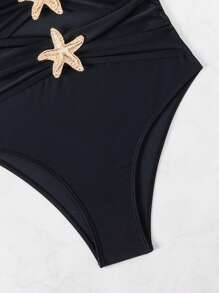 SHEIN Swim Costume da bagno intero da donna con spalline a spaghetti, di colore unito, stile vacanze al mare, con design cavo a stelle marine, novità estate