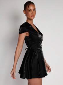 COSMINA Women's Mini Dress, Business Casual Style, Office Siren Outfits, Influencer Same Style, , Old Money Style, Summer Outfits For Women - Black - View 3