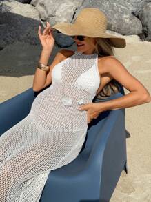 SHEIN Vestido de cobertura maxi minimalista sólido sin mangas con aberturas, vestido de embarazo para verano, playa y vacaciones