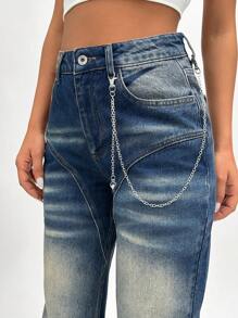 RueChic HIGH WAIST SLIM STRAIGHT JEAN WITH CHAIN - Dark Wash - View 1