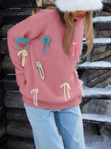 Aveloria Affinna Maglione lento donna alla moda e colorato con decorazione a fiocco, design di stile, maglione oversize
