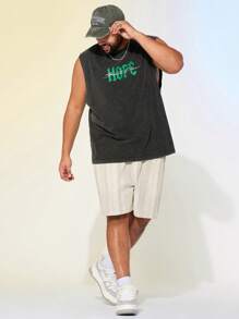 EASEVO Plus Size Men Woven Loose Vertical Striped Casual Shorts - Beige - View 4