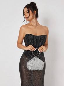 SHEIN SXY Ladies, Women Top Handle Bags, Evening Bags, Fashionable, Elegant, Simple, Personalized, Versatile, Classic, Vertical Beads, Silver, Sequins, For Cocktail Party, Party, Prom, Club, Date, Birthday, Evening, Date Nigh, Ball - Silver - View 6