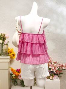 Elamini Blusa con volantes y volados de unicolor para uso diario y vacaciones de mujer - Rosa - Ver 2