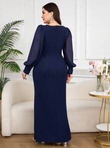 Modelyn Plus Size Casual Solid Color Simple Fashionable Everyday Dress - Navy Blue - View 2