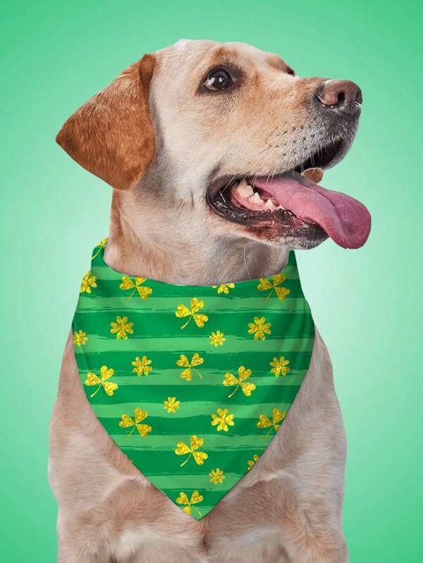 PETSIN 1pc Pet Dog & Cat Universal Triangle Bib With Clover Print, St. Patrick's Day Dog Bandana