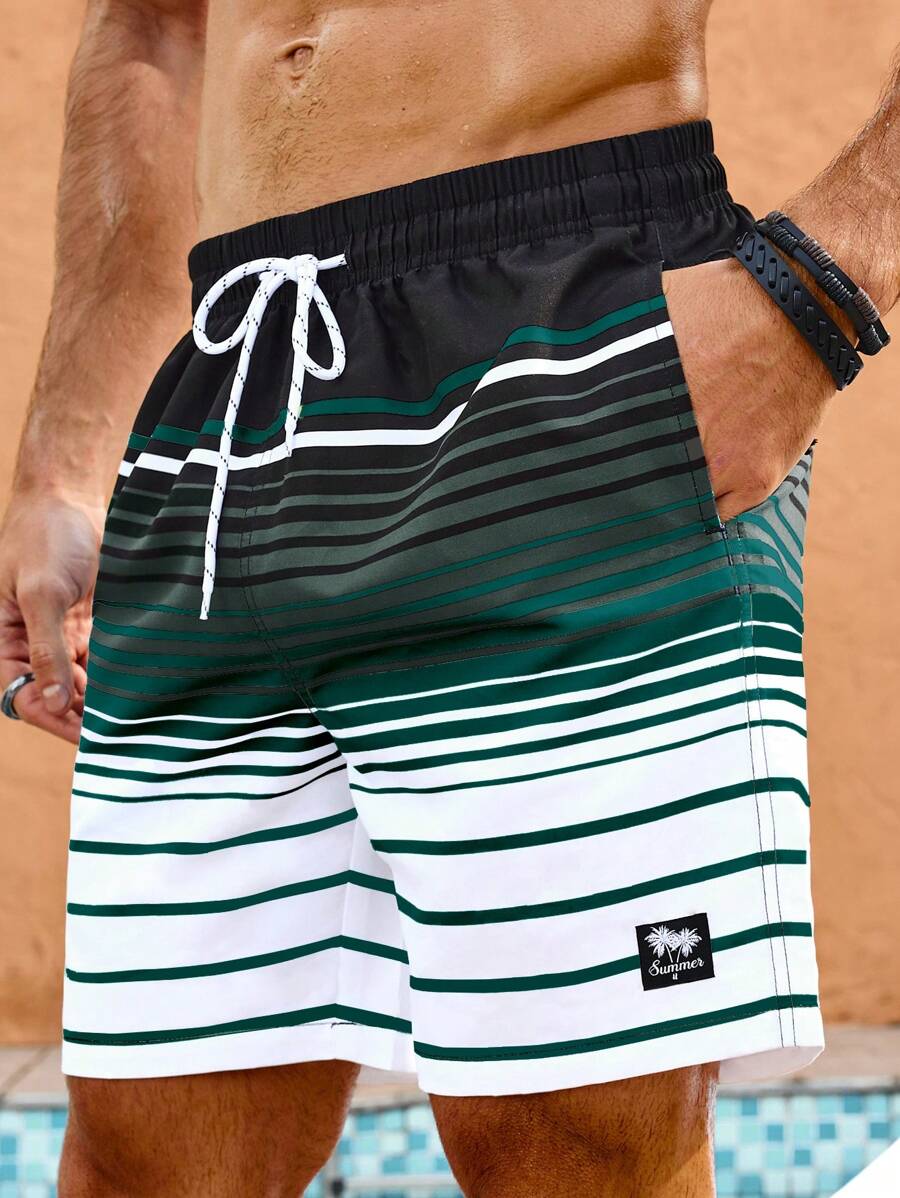 Surfspeed Men's Contrast Stripe Drawstring Waist Beach Shorts - Multicolor - View 1