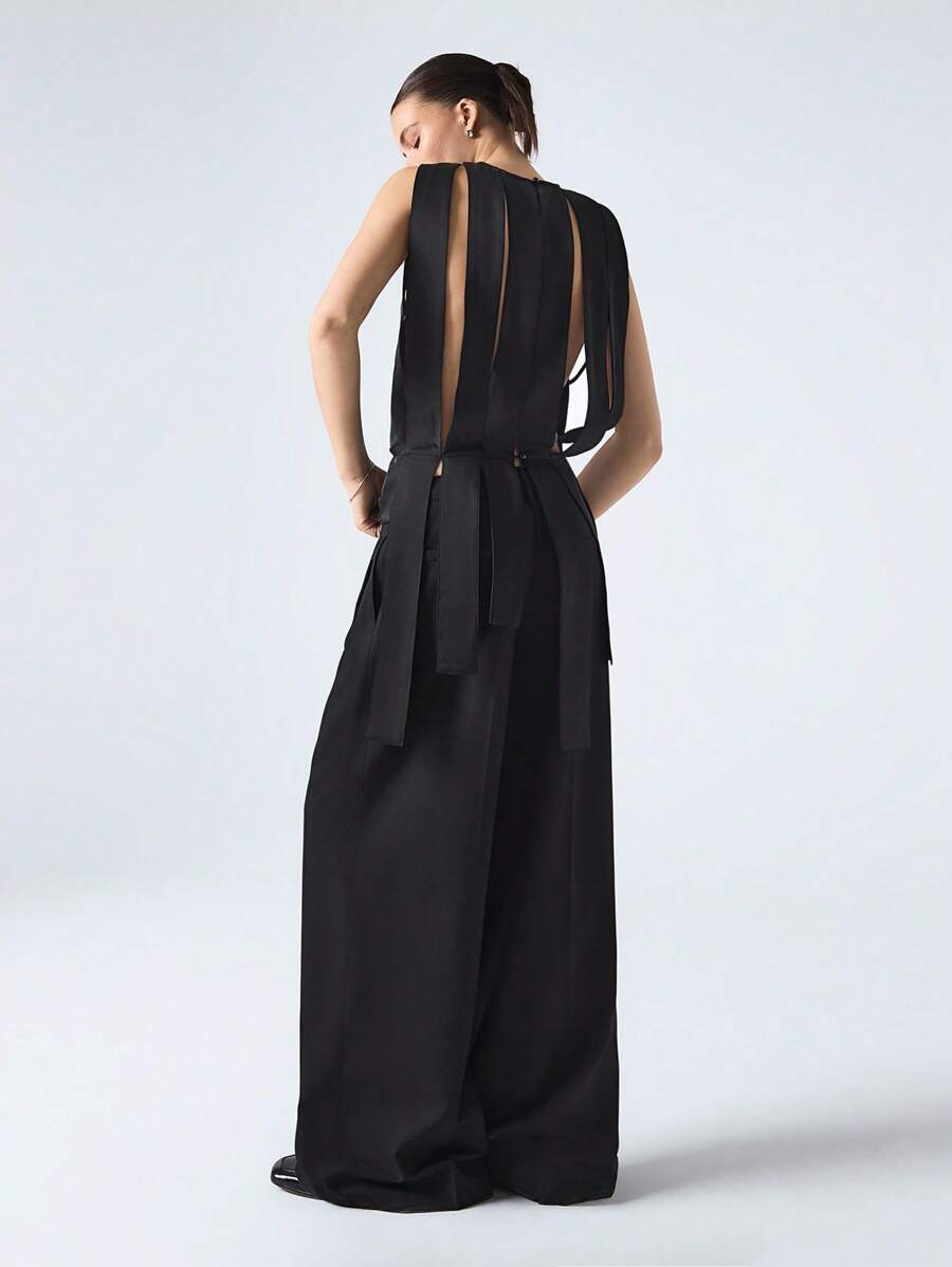 LYSMO 2025 New Arrival Avant-Garde Design Hollow Out Striped Pleated Sleeveless Top
