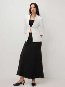 BizChic Women's Solid Color 3/4 Sleeve Open Front Casual Blazer - White - View 3
