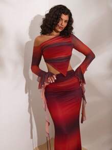 Opulessa Blusa elegante da donna a maniche lunghe, in maglia e rete, aderente e con schiena scoperta, adatta per autunno e inverno, per uscite serali e appuntamenti