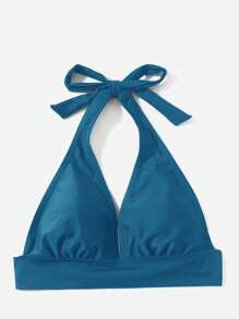 Swim Vcay Women's Summer Beach Solid Color Halter Tie Sexy Bikini Swimwear Set - Dark Green - View 4