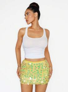 Zolique تنورة ترتر منخفضة الخصر باللون الأصفر للسيدات مناسبة للحفلات ، أعياد العطلات ، مهرجانات الموسيقى