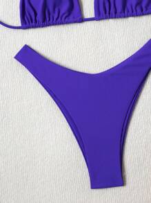 SHEIN Swim 女士露背泳衣套装，简约时尚，适合日常休闲穿着 - 紫色 - 查看 3