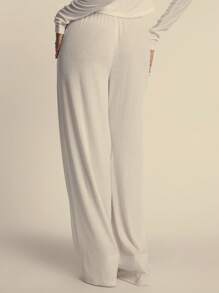 MUSERA Soft Ribbed Button Pocketed Wide Leg Trousers Only Summer Cute Chic Elegant - White - View 4