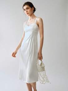 Gloray 女士纹理泡泡珠缀饰中长连衣裙 - 白色 - 查看 4