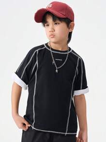 Coolane Kids Camiseta de punto de manga corta con cuello redondo y bordado gráfico, para adolescentes en primavera/verano