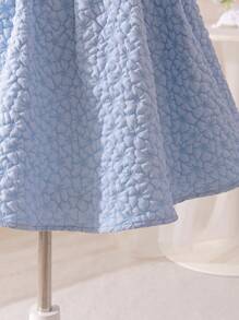 SHEIN Leap Crew Young Girl Jacquard Puff Sleeve Fitted Elegant Dress Young Girl Dresses Young Girls Clothing Easter Dress Young Girl Birthday Dress Young Girl Spring Dress,Spring And Summer Suits - Blue - View 4