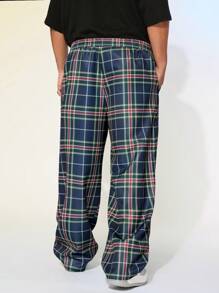 Manfinity VCAY Pantalones largos de talla grande para hombre, de corte holgado y con estampado de cuadros tejidos