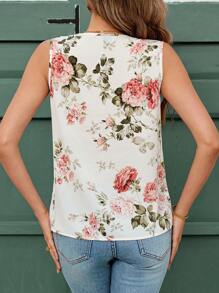 SHEIN Clasi 女士 V 领荷叶边下摆浪漫衬衫，夏季波西米亚风女士服装波西米亚风别致花卉荷叶边柔和雪纺 - 彩色 - 查看 4