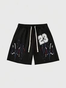 ROMWE MEN Street Life Men's Paint Splash Print Crotch Cargo Shorts - Black - View 1