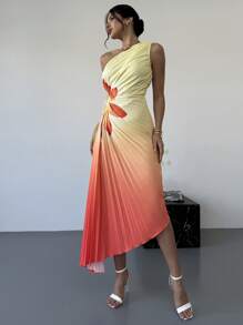 Firerie Elegantes, minimalistisches, stilvolles Damen-Maxikleid mit Farbverlauf, asymmetrischem Saum und Kordelzug, geeignet für Urlaub & Alltag, Frühling