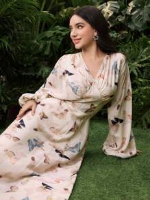 Modelyn Women's V-Neck Long Sleeve Butterfly Print Casual Long Dress Fall Cloth For Women - Multicolor - View 6