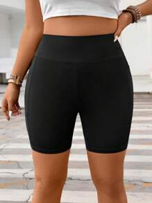 Calvaya Plus Size Black High Waist Slim Fit Casual Shorts With Side Pockets, Versatile And Figure Flattering Design, Summer