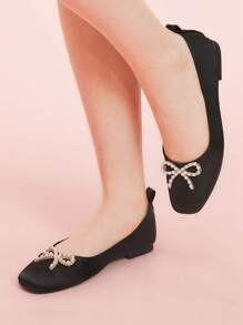 CUCCOO DOLLMOD Bailarinas de punta redonda negras con decoración de mariposa y flor de cristal, zapatos de mujer tipo mocasín sin cordones