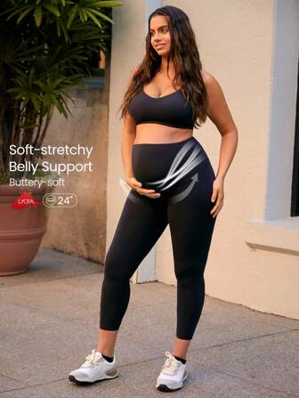 GLOWMODE 24" FeatherFit™ Super High Rise Belly Support Maternity Leggings High-Stretchy