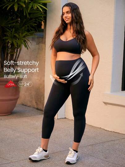 GLOWMODE 24" FeatherFit™ Super High Rise Belly Support Maternity Leggings High-Stretchy Fall Winter