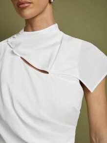 COSMINA 女士优雅白色雪纺荷叶边迷你连衣裙，春夏