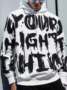 Manfinity EMRG Men's Letter Print Long Sleeve Drawstring Hoodie Sweatshirt, Autumn/Winter