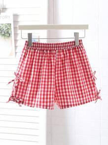 SHEIN Quần short dệt thẳng kẻ caro đỏ trắng cho bé gái tuổi teen, quần short bong bóng dễ thương phong cách công chúa, thích hợp cho ngày lễ tình nhân, phù dâu, tiệc sinh nhật, mùa tựu trường - Đỏ và trắng - Xem 6