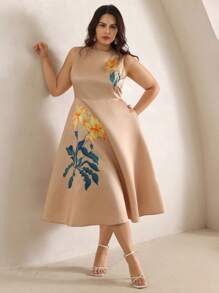 Anewsta Robe de vacances élégante et romantique à imprimé floral sans manches pour femme