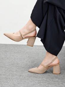 CUCCOO BIZCHIC Women's Minimalist Pointed Toe Ankle Strap Elegant Solid Color Thick Heel Pumps, Suitable For Work For Christmas Spring Shoes - Apricot - View 5